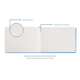 Watercolour Sketchbook Premium 300gsm /140lb 100% Cotton Paper 24 Sheets Off-White Cold-Pressed Sewn Binding 4.8" X 4.8" Album for Artists & Beginners Wet Media and Mixed Techniques-Linen Fabric Blue