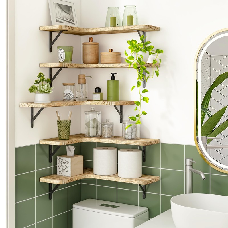 Fixwal Floating Shelves for Wall, Rustic Wood Wall Mounted Corner