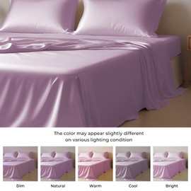 Linenwalas Sheets Set King Size, 4 Piece Eucalyptus Tencel Silk Sheets, Cooling & Breathable Bedding Set, Included 1 Fitted Sheet, 1 Flat Sheet & 2 Pillowcases (King, Lilac)