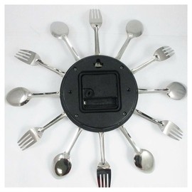 Modern Design Silver Cutlery Kitchen Utensil Clock Spoon Fork Knife Bendable New
