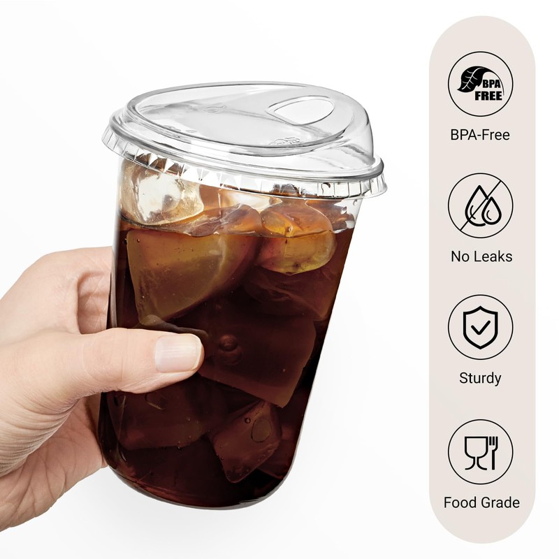 50 Pack 16 Oz Round Bottom Clear Plastic Cups with
