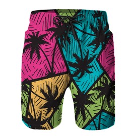 Jinlinhong Mens Swim Trunks with Mesh Lining,Colorful Geometry Seamless Pattern Palm Quick Dry Big Tall Board Shorts Swimsuit Beach Pants Swimwear Bathing Suits L