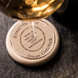 Spruchreif Set of 2 wooden coasters, 2-in-1 coasters and lids with engraving "Reserved for Grandma's Drink" and "Reserved for Grandpa's Drink", funny gift for grandma and grandpa