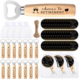 Maxcheck Retirement Favors for Guests Cheers to Retirement Bottle Opener Wooden Bottle Opener with Thank You Cards and Organza Bags Retirement Party Favors for Guests Souvenirs Gifts (25 Sets)