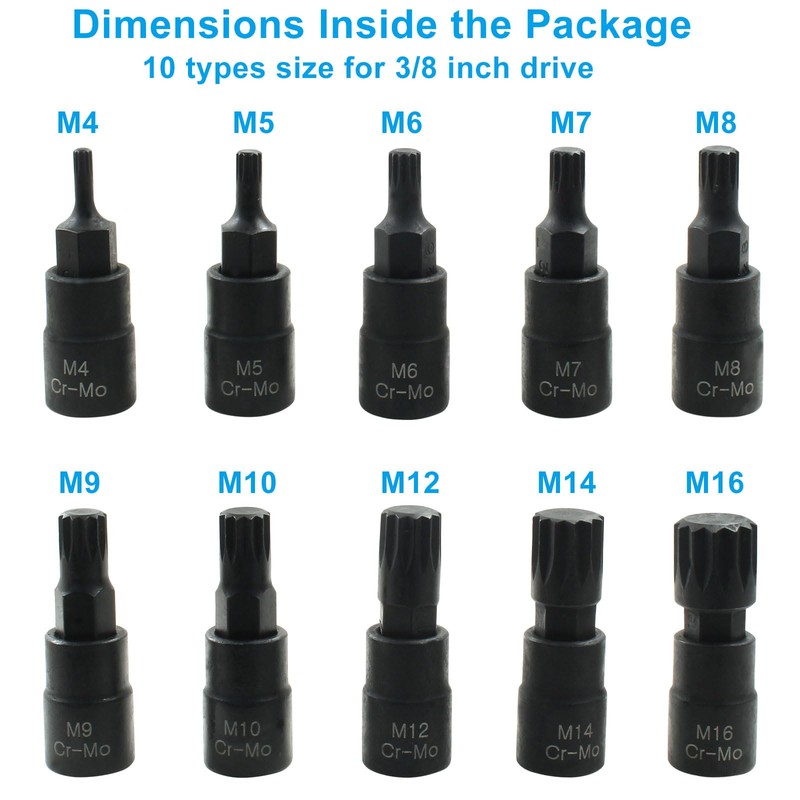 HARSKIYER Triple Square Spline Bit Socket Set for 3/8 Inch