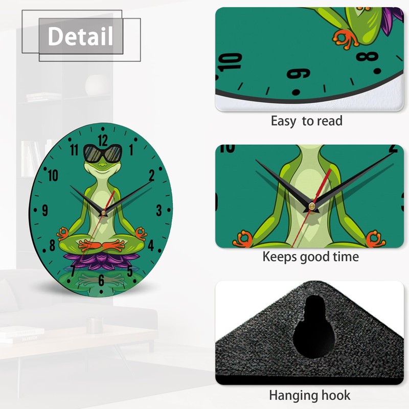 SPUNKER Wall Clock,Funny Frog Wall Clocks for Living Room Decor,Yoga