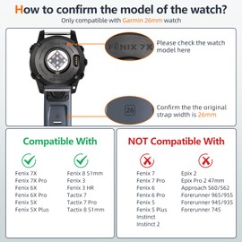 GEAK 26mm Quickfit Compatible with Fenix 5X/6X/7X Watch Band Soft Silicone 26mm Watch Band Replacement for Fenix 8 51mm Band/Fenix 5X Plus/Fenix 3/Fenix 3 HR/Fenix 6X Pro/Descent MK2i Smartwatches