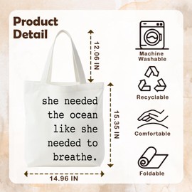 KEUSPI Coastal Beach Tote Bag for Women, Beachy Nautical Summer Canvas Tote Bag, Beach Themed Gifts, She Needed the Ocean Reusable Shopping Grocery Bags