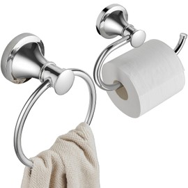 Hoimpro Polished Chrome Towel Ring Toilet Paper Holder Set, 2 PCS Wall Mounted Bathroom Hardware Fixture Toilet Roll Tissue Holder, Hand Towel Bar Towel Rack Bathroom Accessories Set