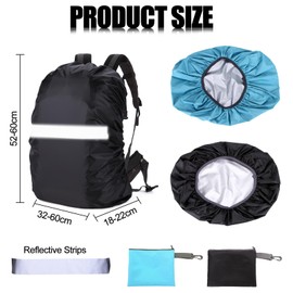 BDSHUNBF 2 Pack Waterproof Rain Cover for Backpack, Reflective Waterproof Backpack Rain Cover, Waterproof Rucksack Cover Rainproof Protector for Outdoor Hiking Riding Climbing, M 40L-50L