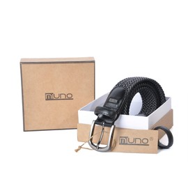 Miuno® Unisex Elastic Stretch Belt with Leather Details, Men Women Fabric Belt Gift Box 2611 -