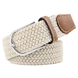 JK Home 3.3cm Wide 105cm Braided Stretch Belt, Elastic Woven Waist Belts with PU Leather Buckle, Casual Men Women Canvas Belt