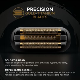 COCCO IMPACTO Foil Shaver for Men, Triple Gold Foil Electric Razor, Head Shaver for Bald Men, Wet & Dry Use, Magnetic Replaceable Head, Intelligent Accelerator, 90-Min Runtime – (Black)