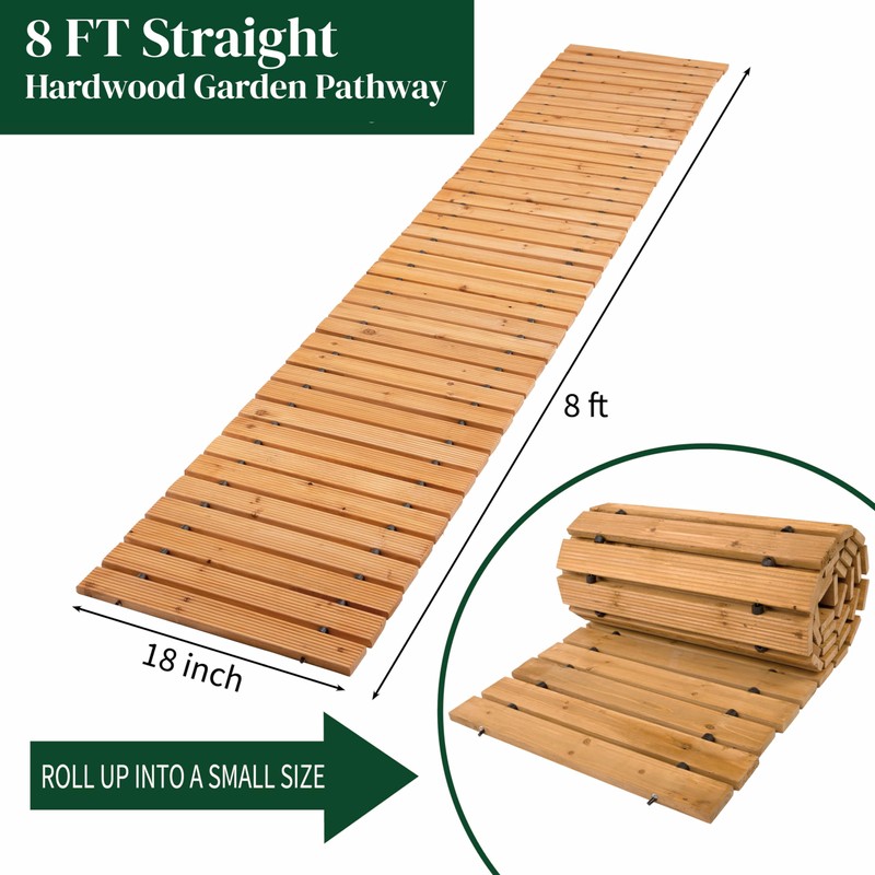 Plow & Hearth Outdoor Wooden Pathway, Natural Waterproof Weatherproof Hardwood