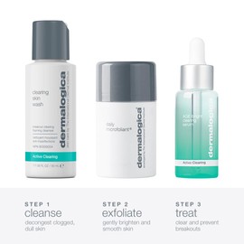 Dermalogica Clear and Brighten Kit, 3 Step Facial Skincare Set - Includes Face Cleanser, Exfoliator, and Serum