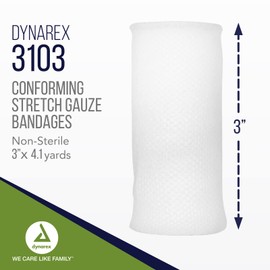 Dynarex 3103 Non Sterile Stretch Gauze Bandage Roll, 3" x 4.1yard, Pack of 12