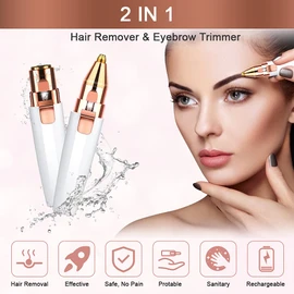 URAQT URAQT Gesichtshaarentferner für frauen, 2 in 1 USB Elektrischer Augenbrauen Rasier, Schmerzfreie Augenbrauen Trimmer Frauen Für Körper Gesichtshaare Lippen Kinn, eingebautem LED-Licht