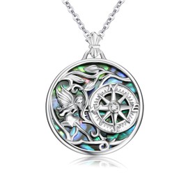 OHAYOO Elf Compass Chain 925 Sterling Silver Abalone Pendant Necklace Jewellery for Women Girls Daughter, Regular, Sterling Silver, Abalone