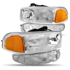 CAAP DRIVEN Chrome Housing Factory Style Headlights + Bumper Lamps Compatible with 2001-2006 GMC Yukon XL 1500 Denali CAAP-DAN99-4P-OEM-HL