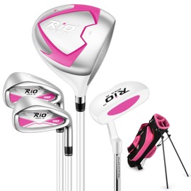 PGM Junior Golf Clubs Set - Kids Golf Clubs for Ages 3-5, 6-8, 9-12 | Right Handed - Oversized Sweet Spot 360cc Driver - Lightweight Graphite Shafts - Golf Stand Bag