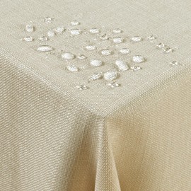 AUAUY Wipe Clean Table Cloth, 140x100cm Rectangular Washable Faux Linen Tablecloth, Waterproof Oil-proof and Wrinkle Resistant Table Cover for Kitchen Dining Party, Holiday Celebrations, Beige
