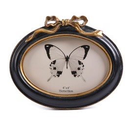 SIKOO Vintage Frames 4x6 Oval Frame Antique Picture Frame Tabletop and Wall Mount Bow Frame, Antique Wall Decor,Black and Gold