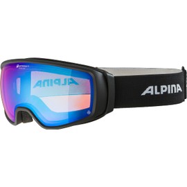 ALPINA Double Jack PLNT Q-LITE Mirrored, Contrast-Enhancing OTG Ski Goggles with 100% UV Protection for Adults, Matte Black, One Size