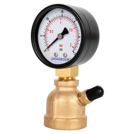 Uharbour Gas Line Pressure Tester, Brass Gas Pressure Tester Gauge, 3/4" FNPT Forged Brass Assembly with Air Pressure Gauge 30psi and Air Bleeding Valve for Pressure Testing on Home Gas Line