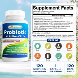 Best Naturals Probiotic 10 Strains & 30 Billion CFU Intestinal Flora, 120 Veggie Capsules - Shelf Stable probiotic (4146365)