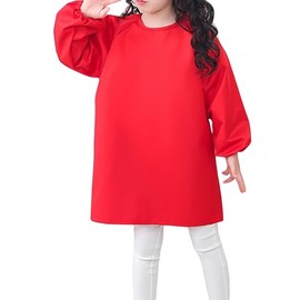 Cielary Kids Art Smocks Waterproof Painting Apron, Long Sleeves Crafting Artist Smock for Toddlers 3-10 Years (Red, M(3-6 Years))