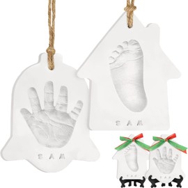 Kit de Huellas de Manos y Pies de Bebé - Adorno Personalizado para la Primera Navidad del Bebé, Adorno Recuerdo de Huella de Recién Nacido, Kit Fácil de Bricolaje para Huellas de Patas de Perro