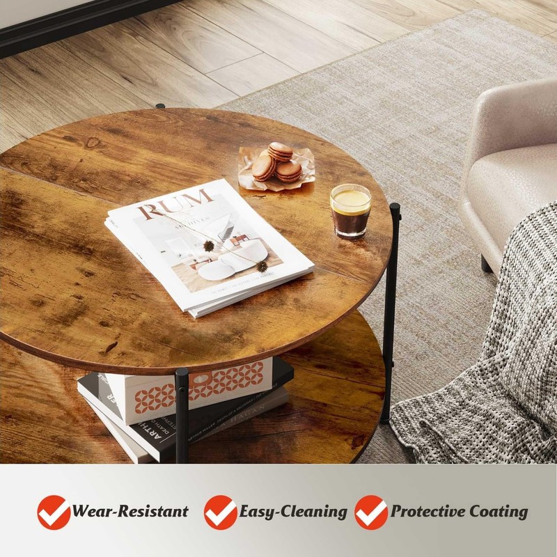 WLIVE Round Coffee Table, 32.6" Small Coffee Table with Storage