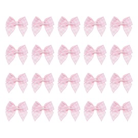 Mini Plaid Bows Penta Angel 20Pcs Small Fabric Ribbon Bows Flower Ornaments for Christmas Tree Farmhouse Wedding Party Favor DIY Craft Sewing Bakery Treat Gift Box Decor (Pink, 13mm)
