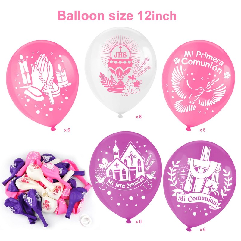 DPKOW 28pcs Pink Mi Primera Comunión Globos Decoración para Chica