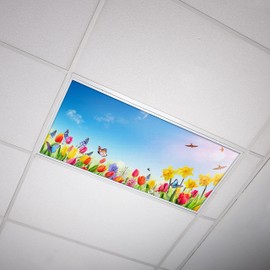 Fluorescent Light Cover for Classroom Ceiling Lights Flowers - Premium Backlit Film Insert 2x4 (22.38"x46.5") Florescent Fixture (Pack of 1) School, Office, Sensory, Improve Focus, Eliminate Headaches