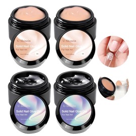 U-Shinein 4 x 10 ml Solid Nail Glue Gel, 4 Nail Tips Glue Gel for Acrylic Nails, Press On Solid Glue Gel, Nail Art Manicure Glue Gel, Need Longer Nail Cure, 2 x Transparent + 2 x Apricot
