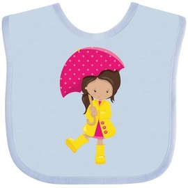 inktastic Latina Girl, Cute, Girl in Raincoat, Umbrella Baby Bib Light Blue 460b7