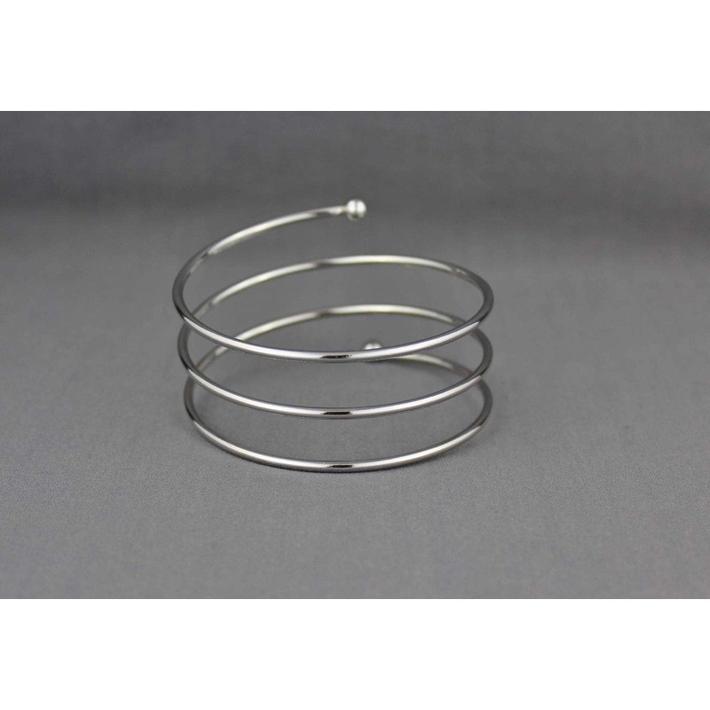 Silver spiral bracelet 3 line coiled stacked style metal bangle