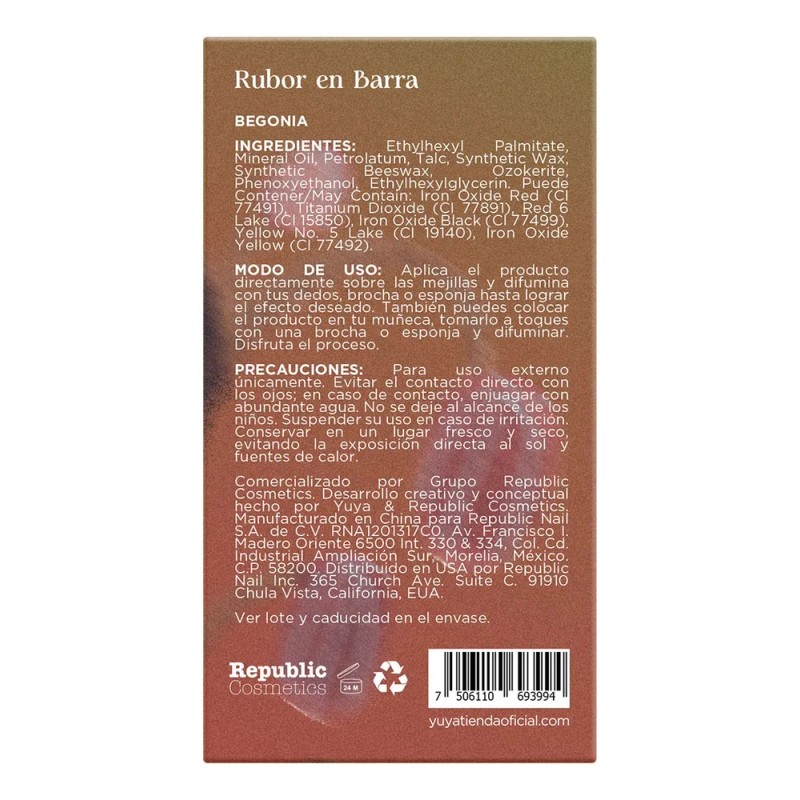 Rubor En Barra Begonia Para Rostro 8g Yuya Naranja Tostado