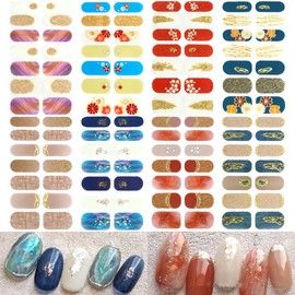 NAILDOKI Nail Stickers 8 Sheets x 14 Pieces Full Wraps Nail Polish Strips, Self-Adhesive Gel Nail Art Decals for Women Girls