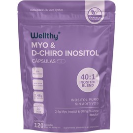 Wellthy Myo & D-Chiro Inositol Supplement – Optimal 40:1 Ratio Blend, 2000mg Myo & 50mg D-Chiro, Hormonal Balance & PCOS Support, 120 Capsules