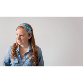 Karma Blueberries Headband for Women - Thin - Fabric Headband and Stretchy Hair Scarf - Pink and Blue