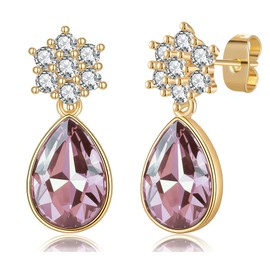 Elegant Austrian Crystal Teardrop Dangle Earrings for Women,14K Gold Plated Snowflake Drop Earrings Jewelry Gift for Birthday Wedding Anniversary (Antique Pink)