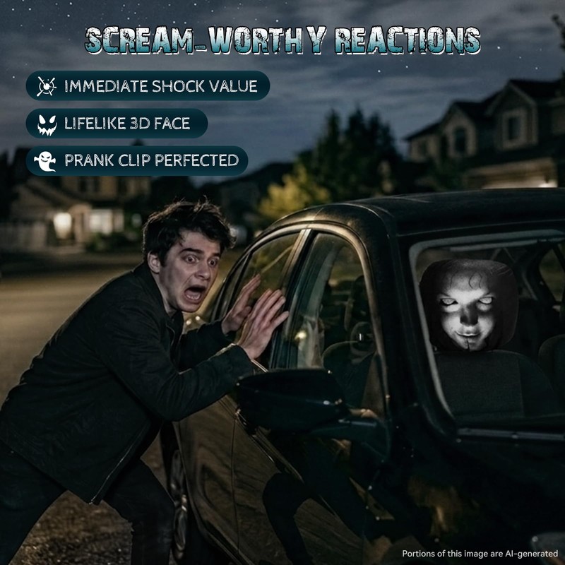 4 PCS Ghost Face Headrest Covers,Scary Headrest Covers for Cars