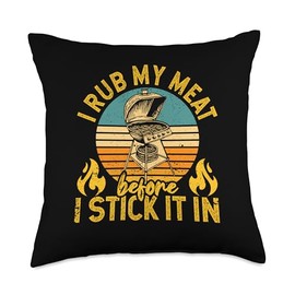 I Rub My Meat Before I Stick It In Funny BBQ Smoker Grilling Throw Pillow