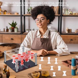 Giyofom Schachfiguren-DIY-Set Beinhaltet 1 Schachfigurenhalter und 16 Schachformen für Epoxidharz, Metallhalter, Schachformen