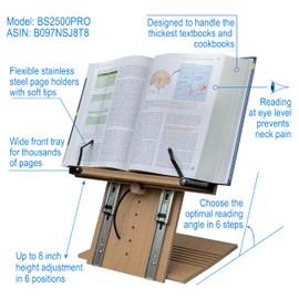 A+ Book Stand BS2500PRO XL Super Heavy Duty 15.4x10.5 Portable Height Adjustable Foldable Eye Level Bookstand Holder for Reading Hands Free Large Thick Heavy College Textbooks Tablets Neck Pain Free