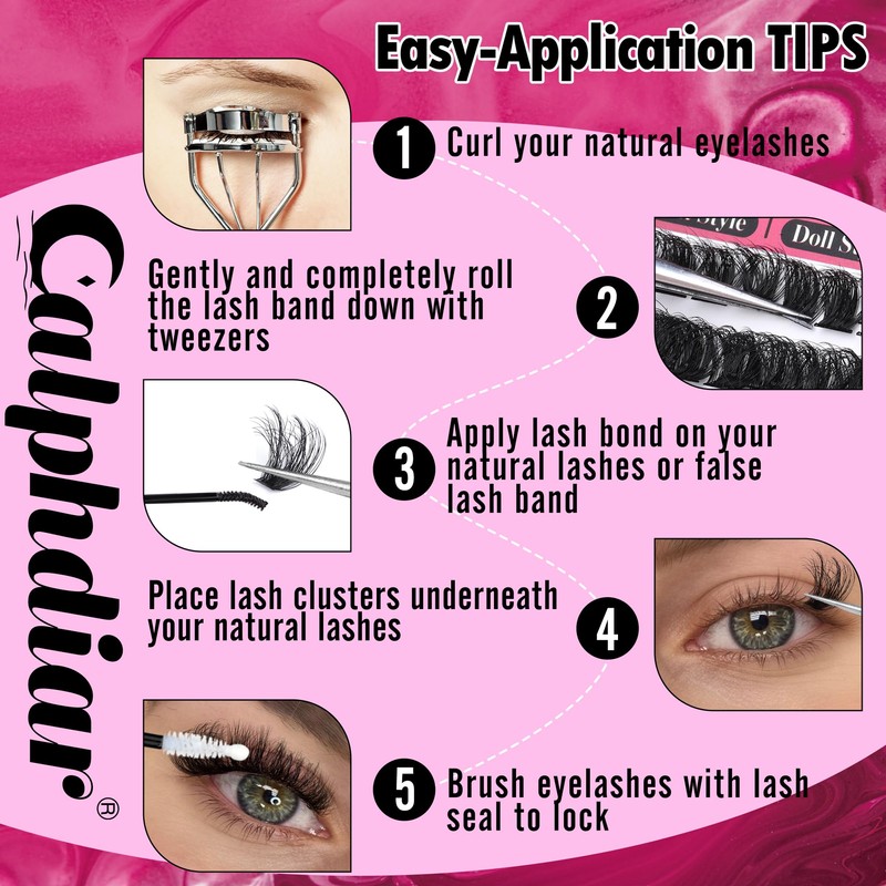 Calphdiar Fluffy Individual Eyelashes 80D+100D Thick Cluster Lashes Wispy Lashes