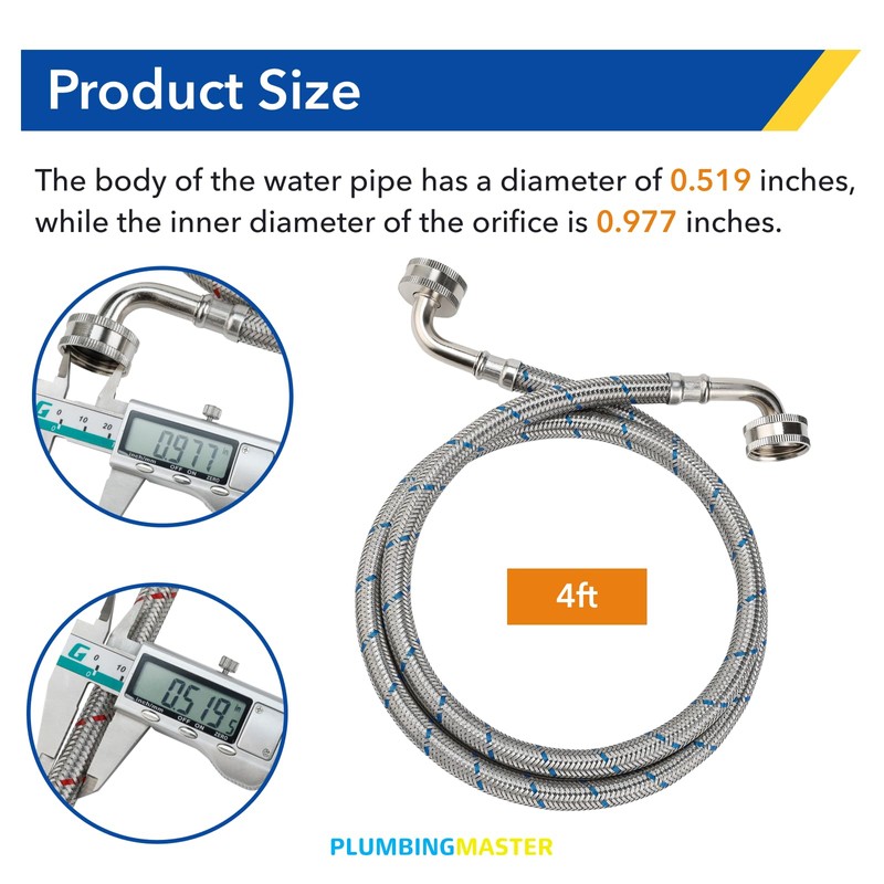 PLUMBINGMASTER 4FT Washing Machine Hoses,Burst Proof Water Supply Line with