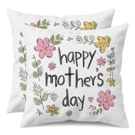 UZFNY Set of 2 Happy Mother’s Day Throw Pillow Covers 18x18 Inch Double Sided Floral Decorative Cushion Covers for Sofa Couch Bedroom Home Decor